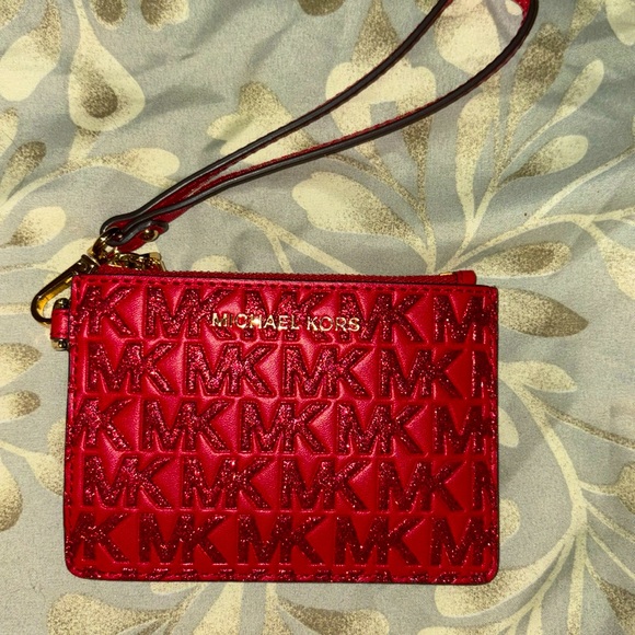 NWOT Michael Kors Leather and Glitter Wallet Wristlet Keychain - Picture 1 of 10